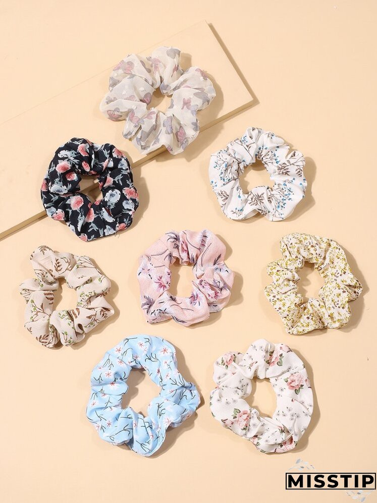 8pcs Floral Print Scrunchie