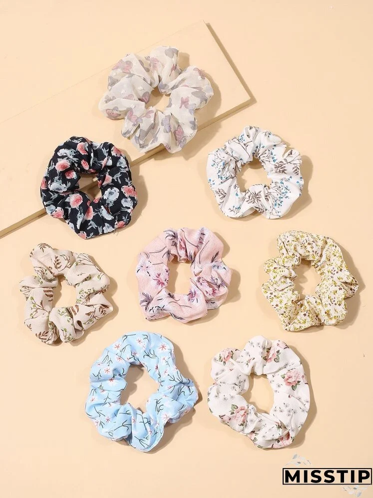 8pcs Floral Print Scrunchie