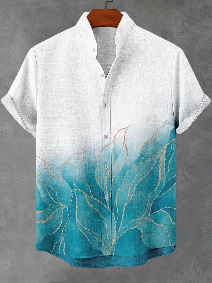 Men's Abstract Flower Art Print Short Sleeve Shirt