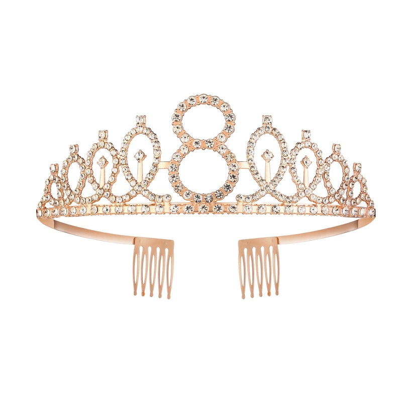 Women’s IG Style Shiny Number Crown Alloy Hollow Out Inlay Rhinestones Crown