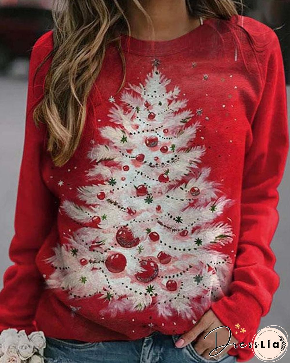 Women Fashion Christmas Tree Casual Sweatshirt Tops