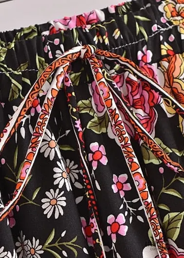 Boho Skirts in Eulalie Balck Pink Flower For Women