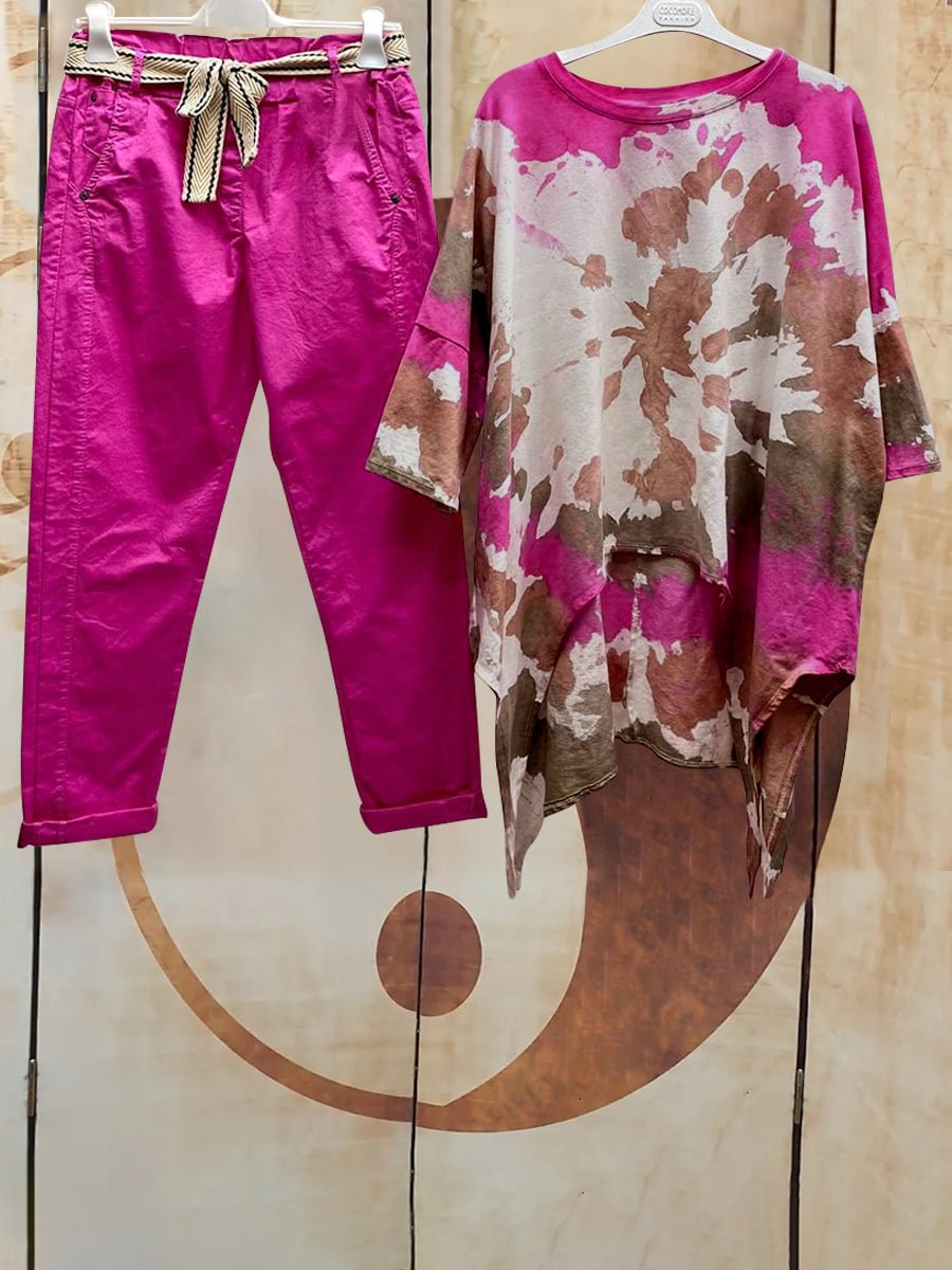 Multicolor Tie-dye Print Casual Women Two-piece Set