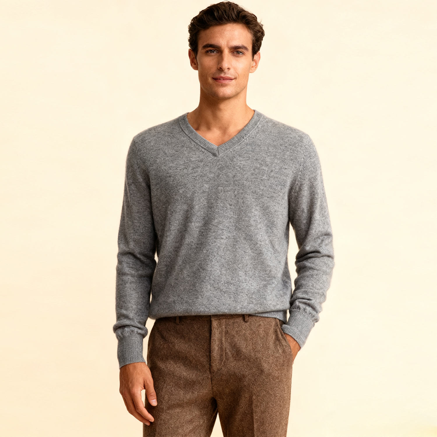 Men's Cashmere V Neck Sweater Casual Wear REAL SILK LIFE