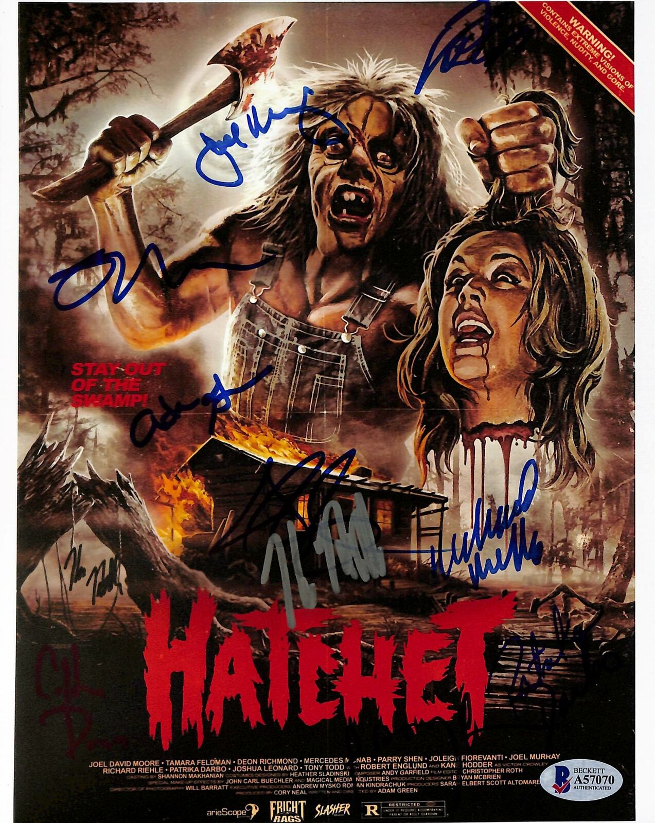 Hatchet (10) Kane Hodder, Green, Dunn, Shen +6 Signed 8x10 Photo Poster painting BAS #A57070