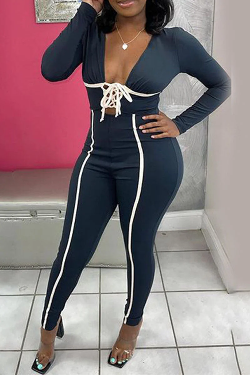 Sexy Solid Hollowed Out Split Joint Frenulum Skinny Jumpsuits