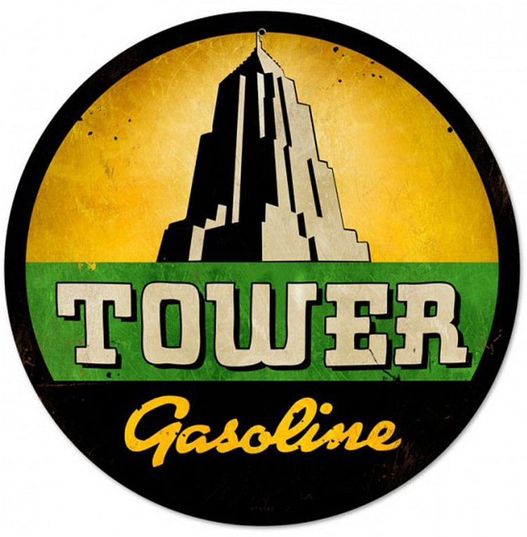 30*30cm - Tower Gasoline - Round Tin Signs/Wooden Signs