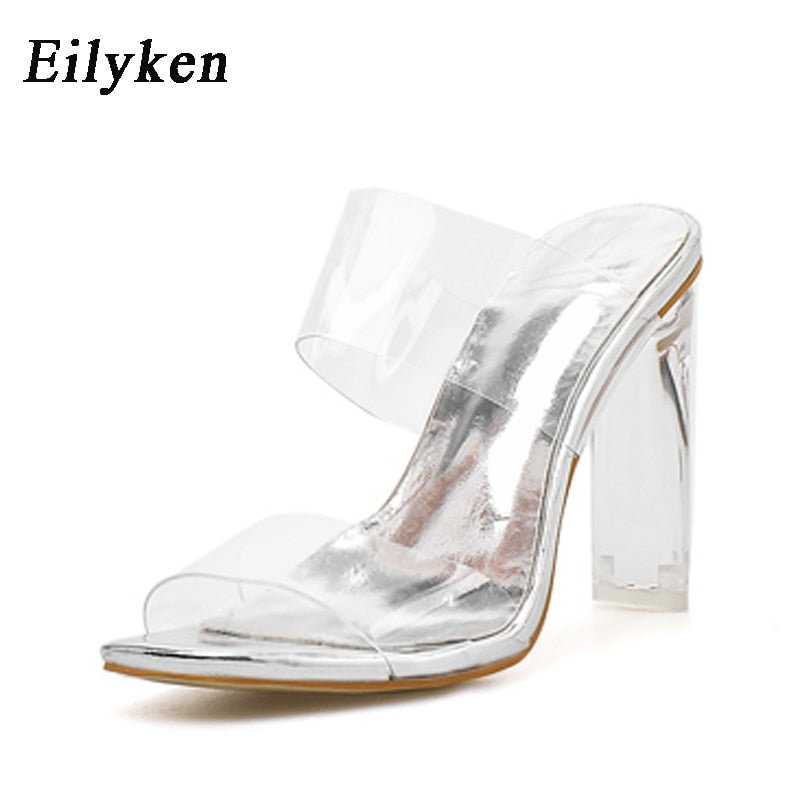 Eilyken PVC Transparent Slippers Open Toes Sexy Serpentine High Heel Crystal Women's Shoes Transparent High Heels 11cm Slippers