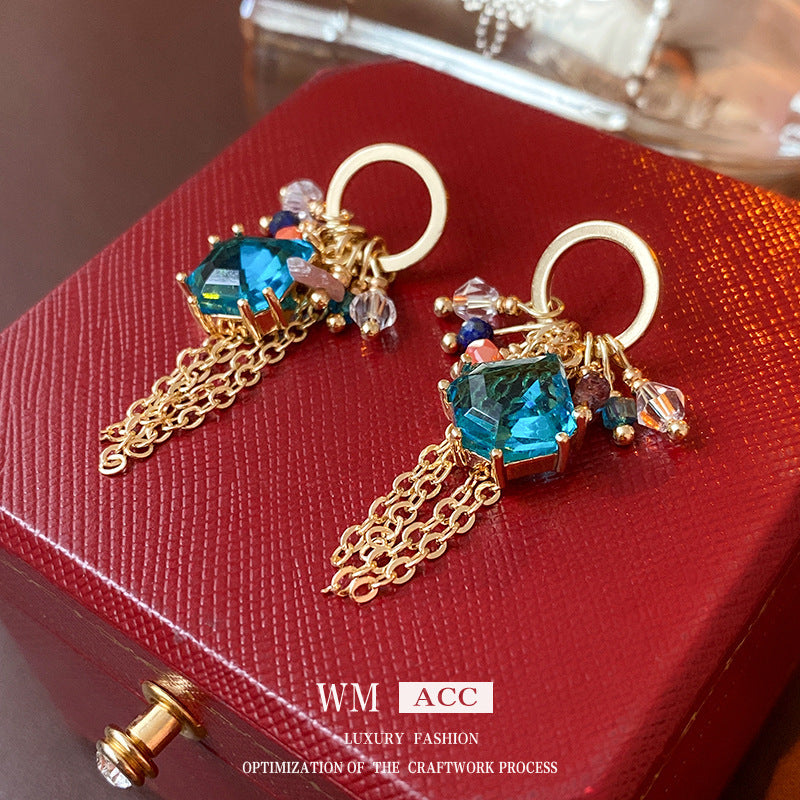 Medieval Tassel Geometric Artificial Crystal Electroplating Earrings