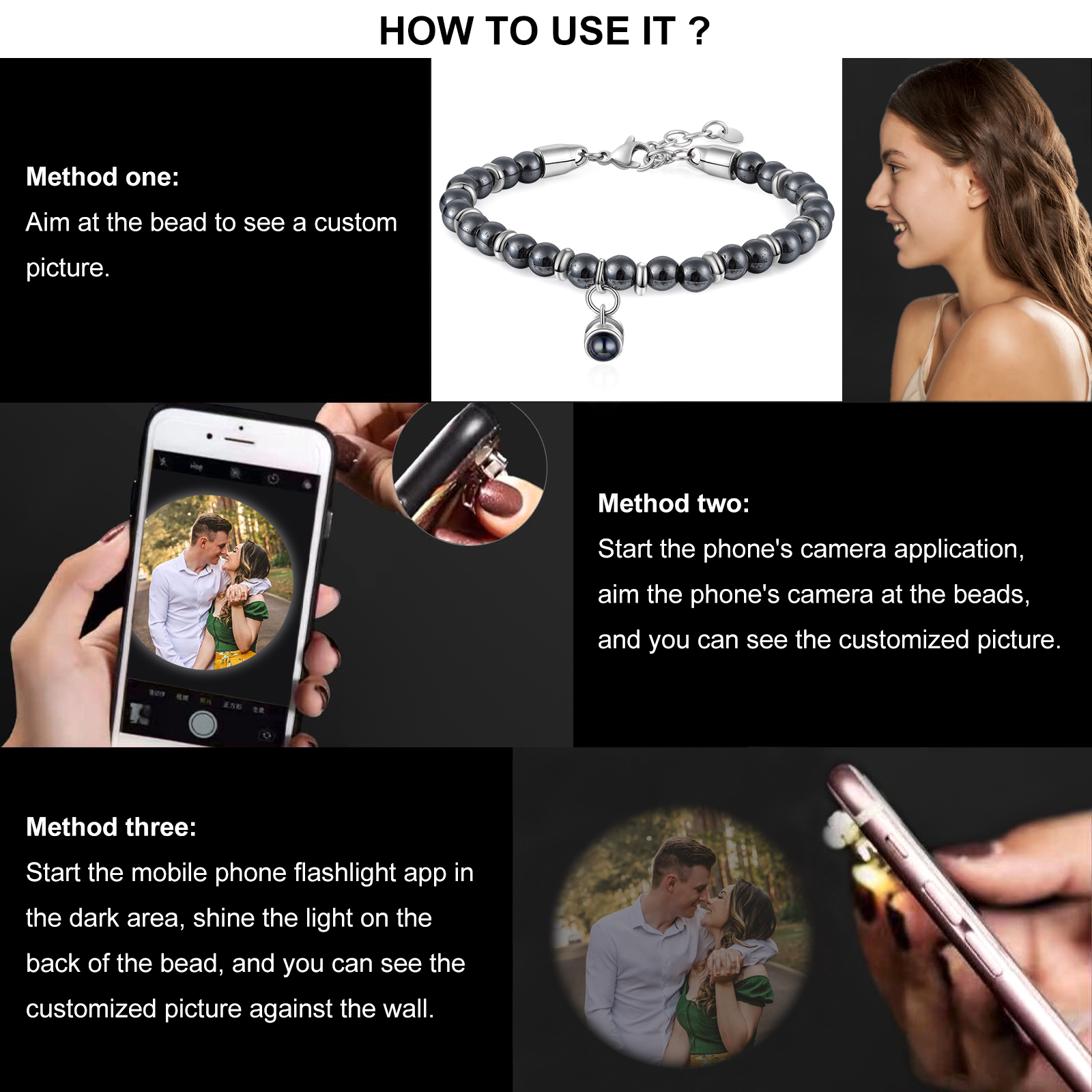 Braccialetto con proiezione personalizzato foto coppia amore Valentine 