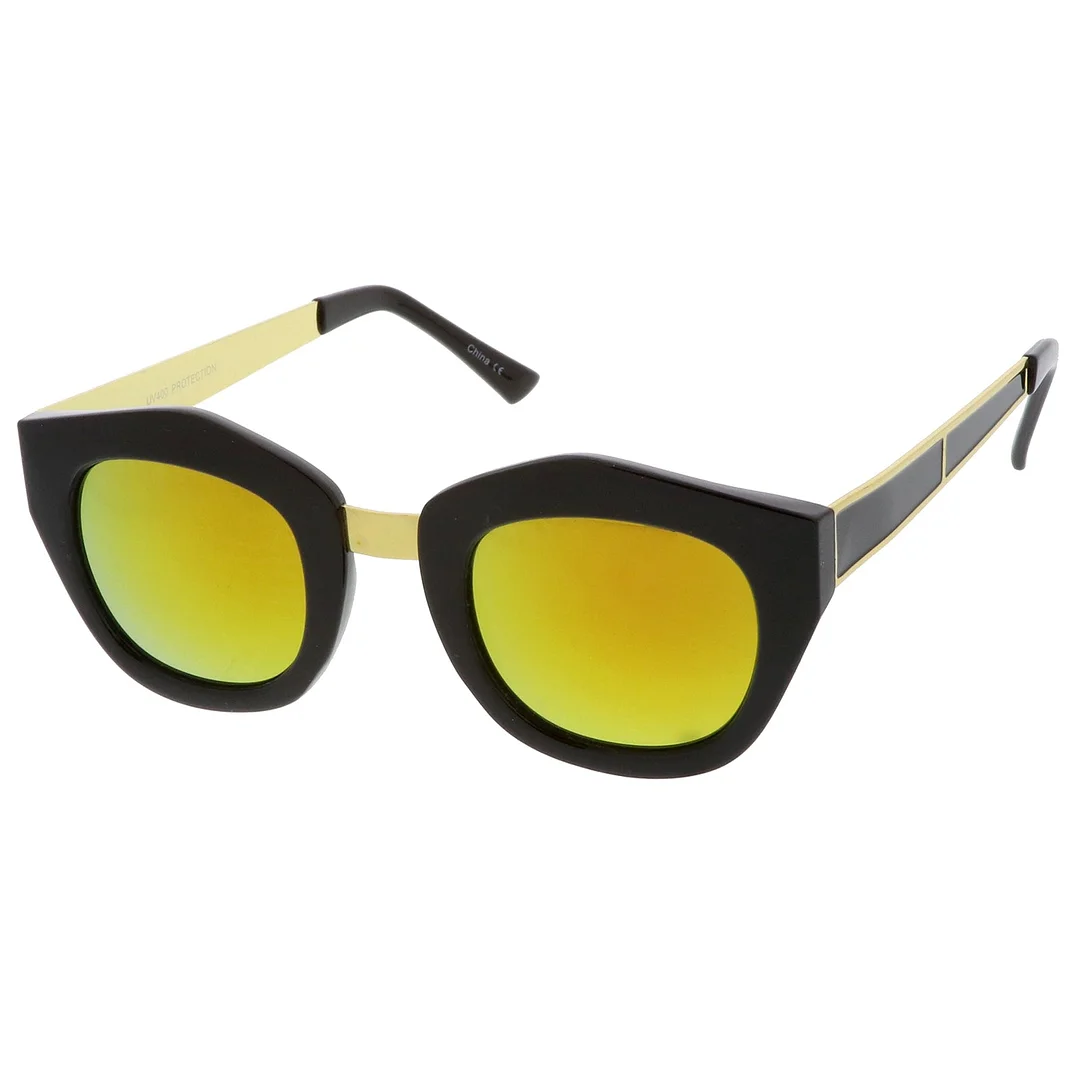 Women's Metal Bridge Colored Mirror Lens Square Cat Eye glasses 46mm