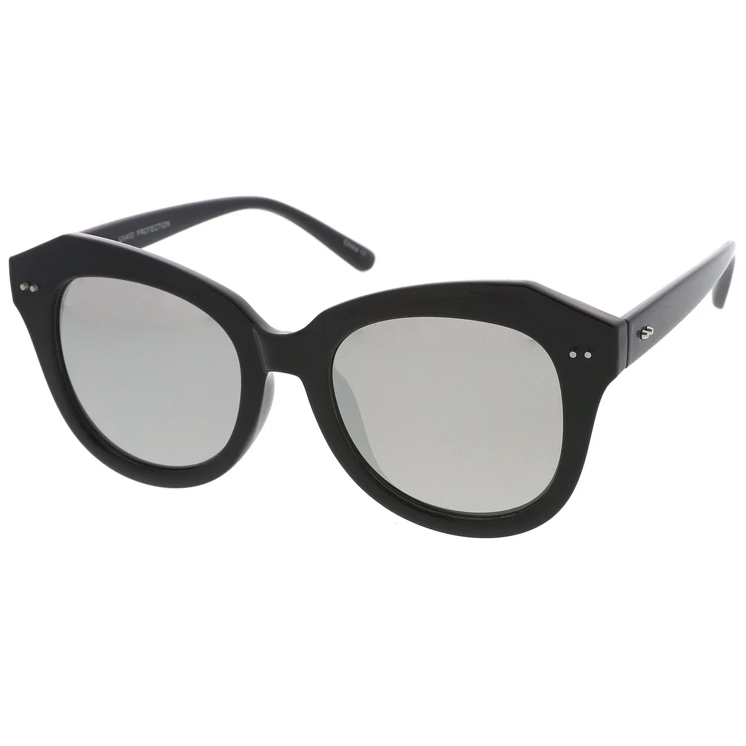 Women's Oversize Horn Rimmed Colored Mirror Round Lens Cat Eye glasses 52mm