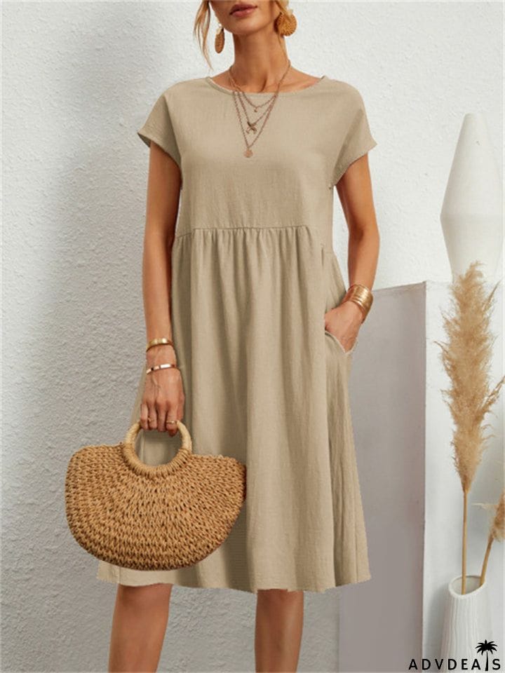Simple Classy Round Neck A-line Ladies Dress