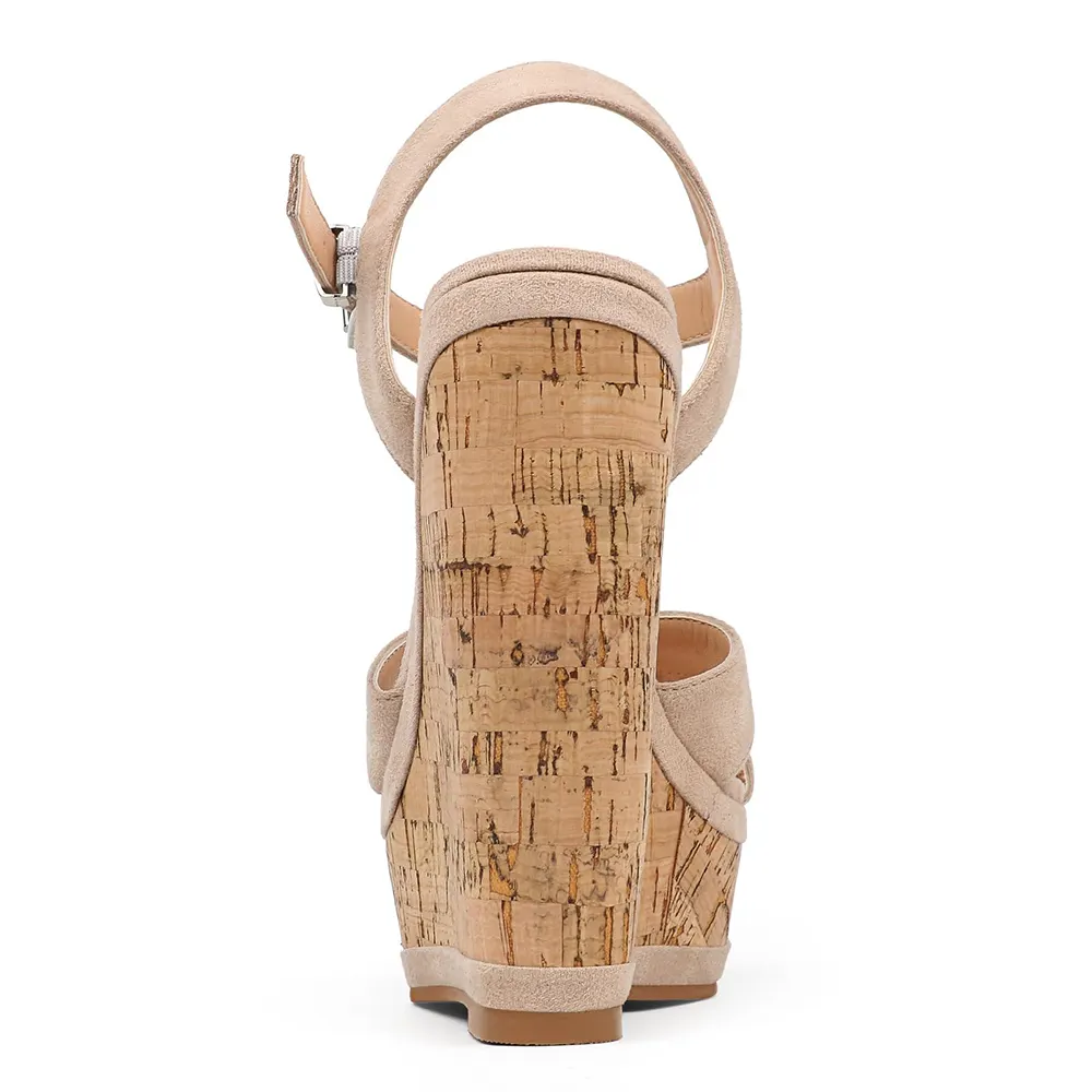 150mm/5.9" Women's Fashion Platform Wedge Sandals Heeled Buckle Shoes For Summer-vocosishoes