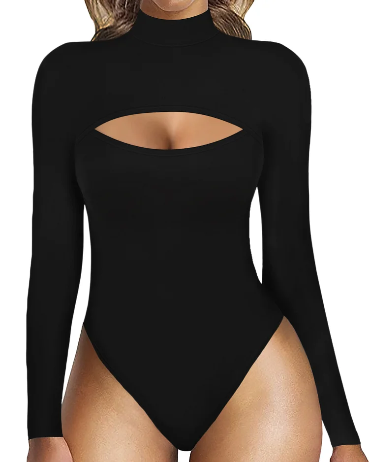 Women's Sexy Cutout Front T Shirt Long Sleeve Short Sleeve Bodysuit Jumpsuits
