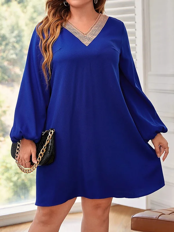 Hollow Split-Joint A-Line Long Sleeves V-Neck Mini Dresses