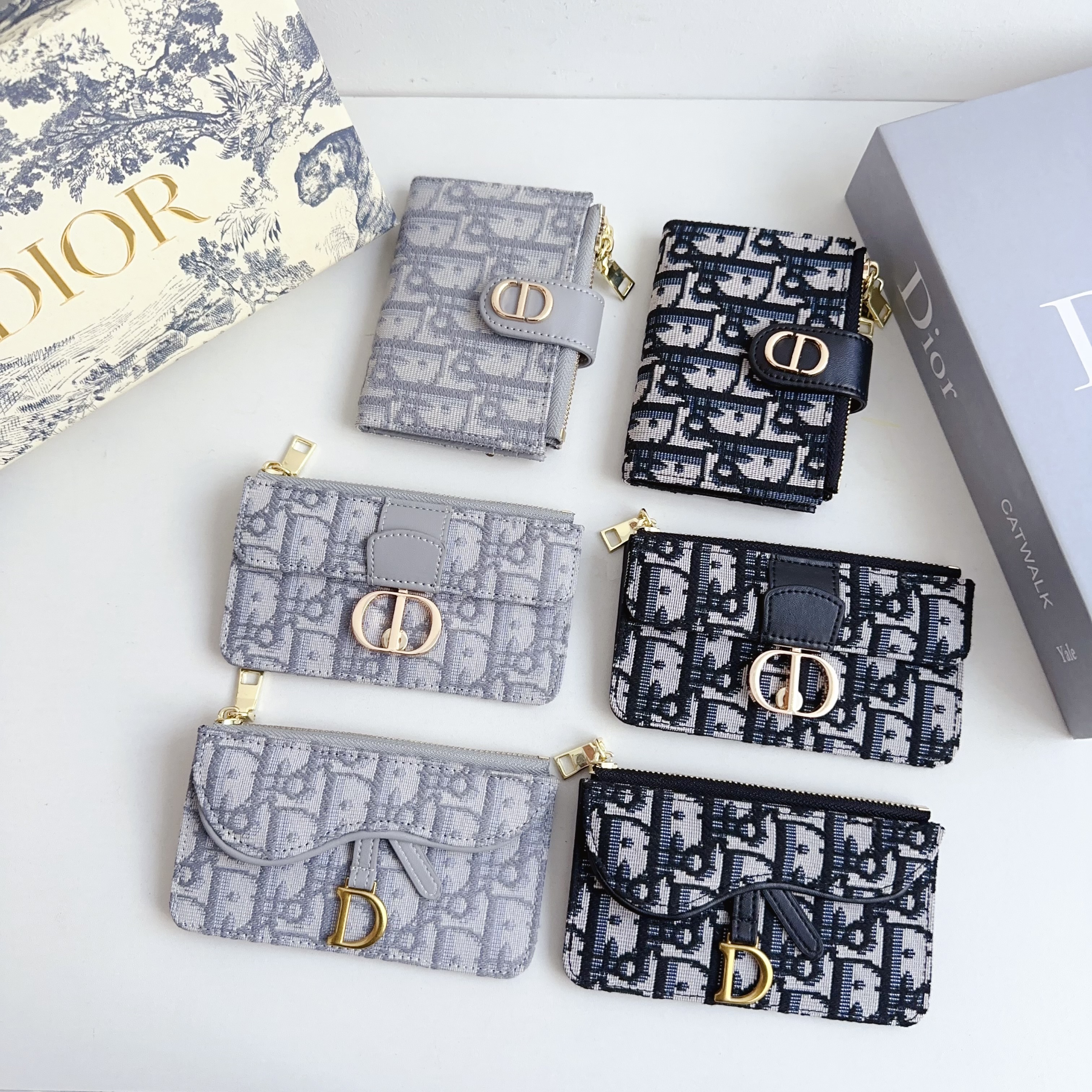 CHRISTIAN DIOR JACQUARD FABRIC MULTI CARD SLOT WALLET CARD HOLDER