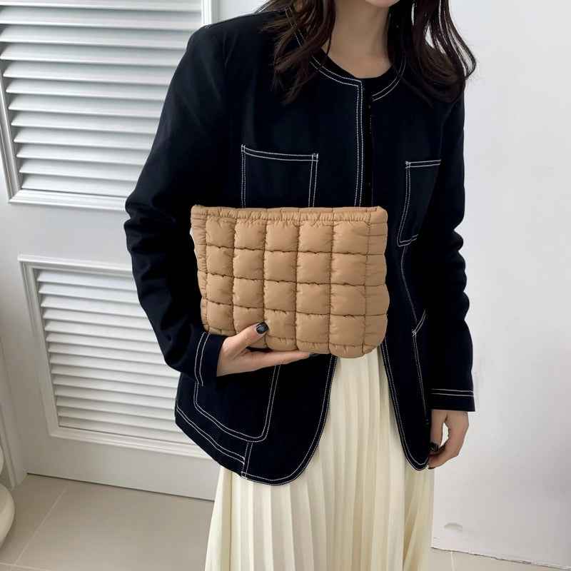 Unisex Cotton Solid Color Elegant Streetwear Sewing Thread Square Zipper Clutch Bag