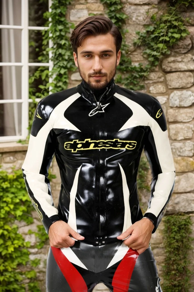 Man Latex coats Men's Branded Latex Motorcycle Jacket（KG29891)