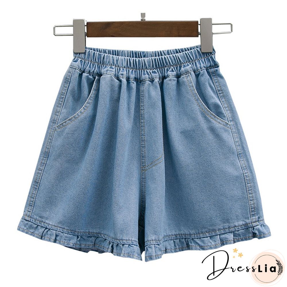 Women Denim Shorts Pants Mini Loose Causal Ruffle Elastic Waist Summer Plus Size