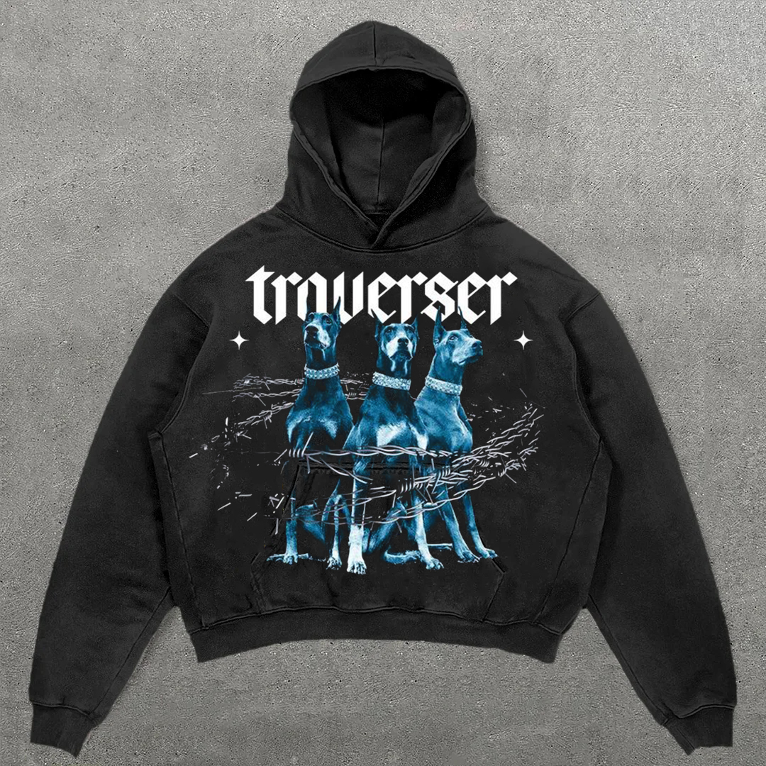 Loveciss®/ Loveciss®/ Three Bulldogs Print Washed Cotton Men'S Hoodie