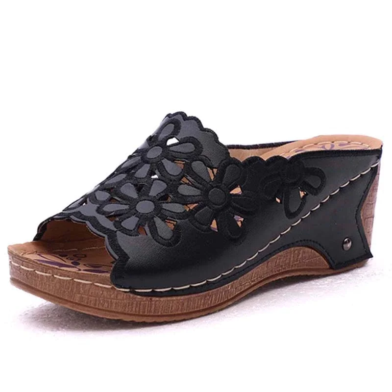 Qengg New Women Sandals Shoes Fashion Non-Slip Open Toe Beach Wedge Sandals Woman Retro Female Slippers Casual Fish Mouth Shoes