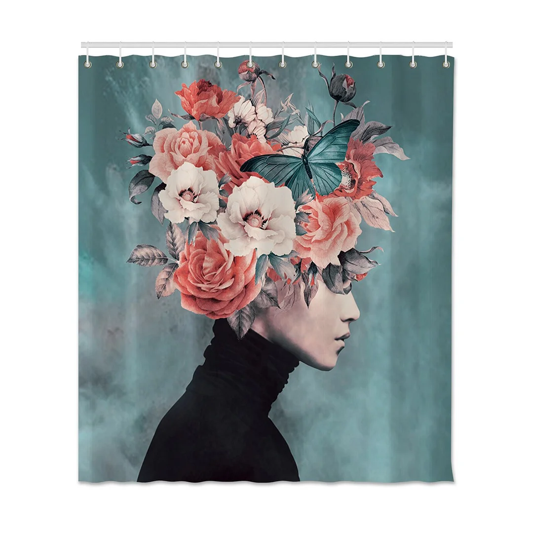 Portrait Floral Shower Curtain For Bathroom Waterproof Bath Curtains Home Decor Polyester Modern Shower Curtain Set Bathroom