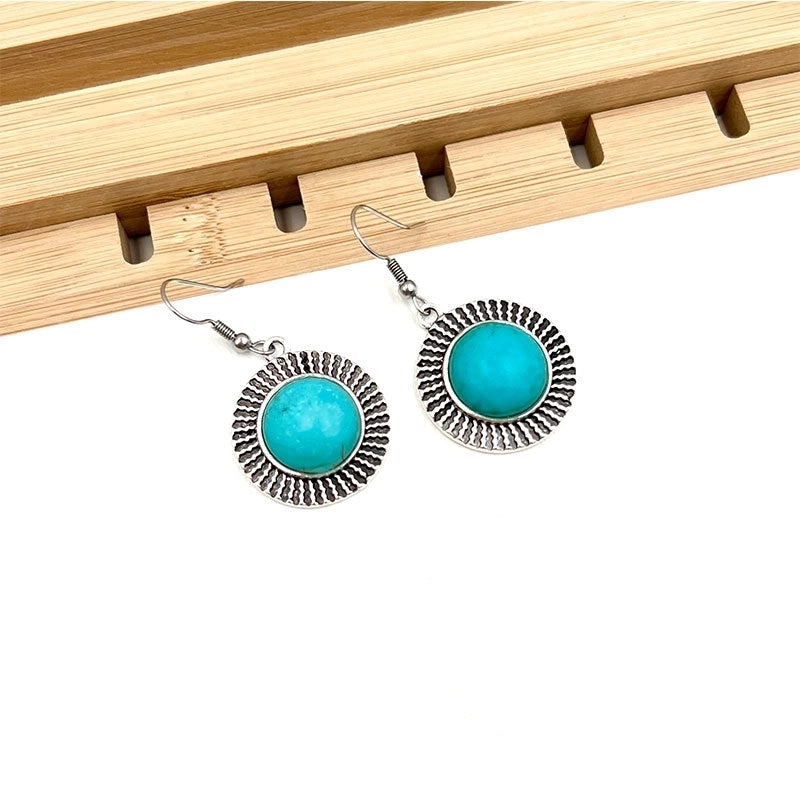 New  Hot Sale Turquoise Earrings Suit Women’s Bohemian Retro Personalized Ethnic Style Alloy Earrings