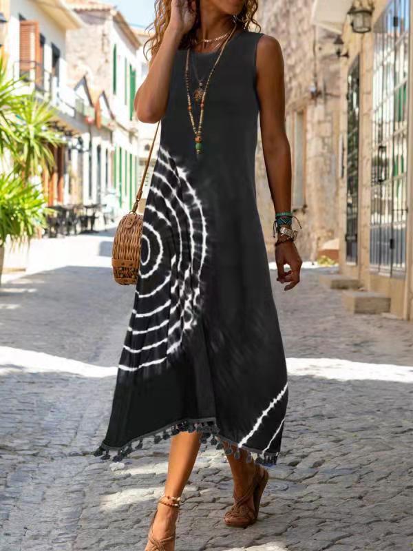 Summer Mature Women Printed Sleeveless Vest Dress