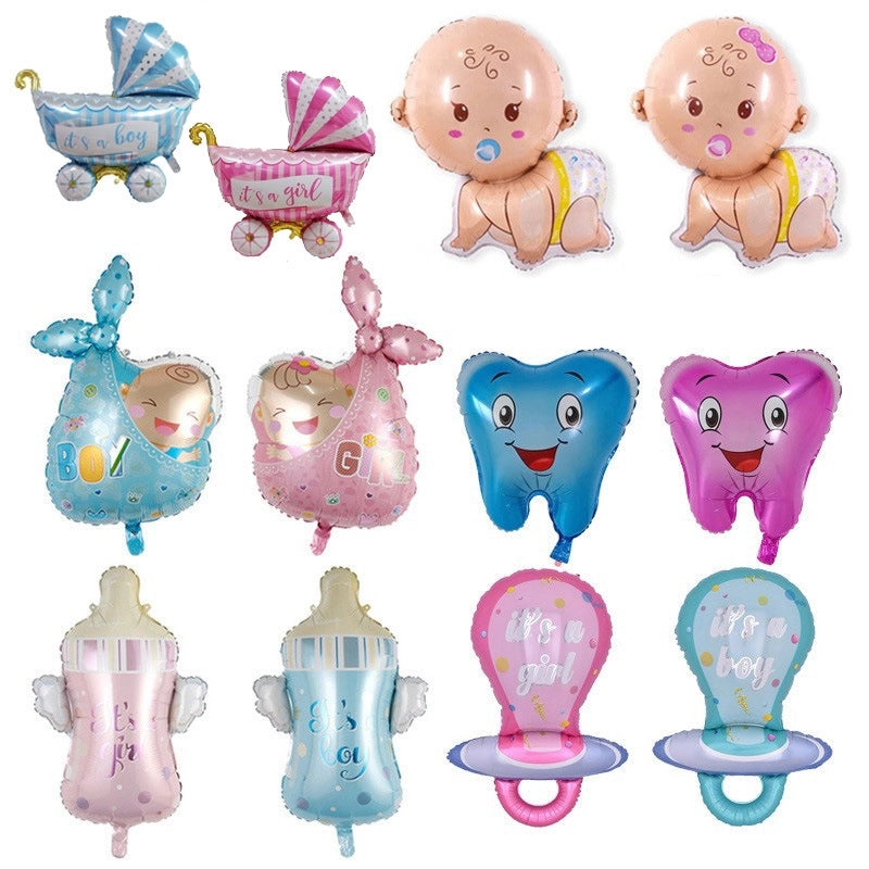 5 Pieces Cartoon Baby Baby Baptism Aluminum Film Balloon Baby Shower Baby Bottle Foot Stroller Balloon