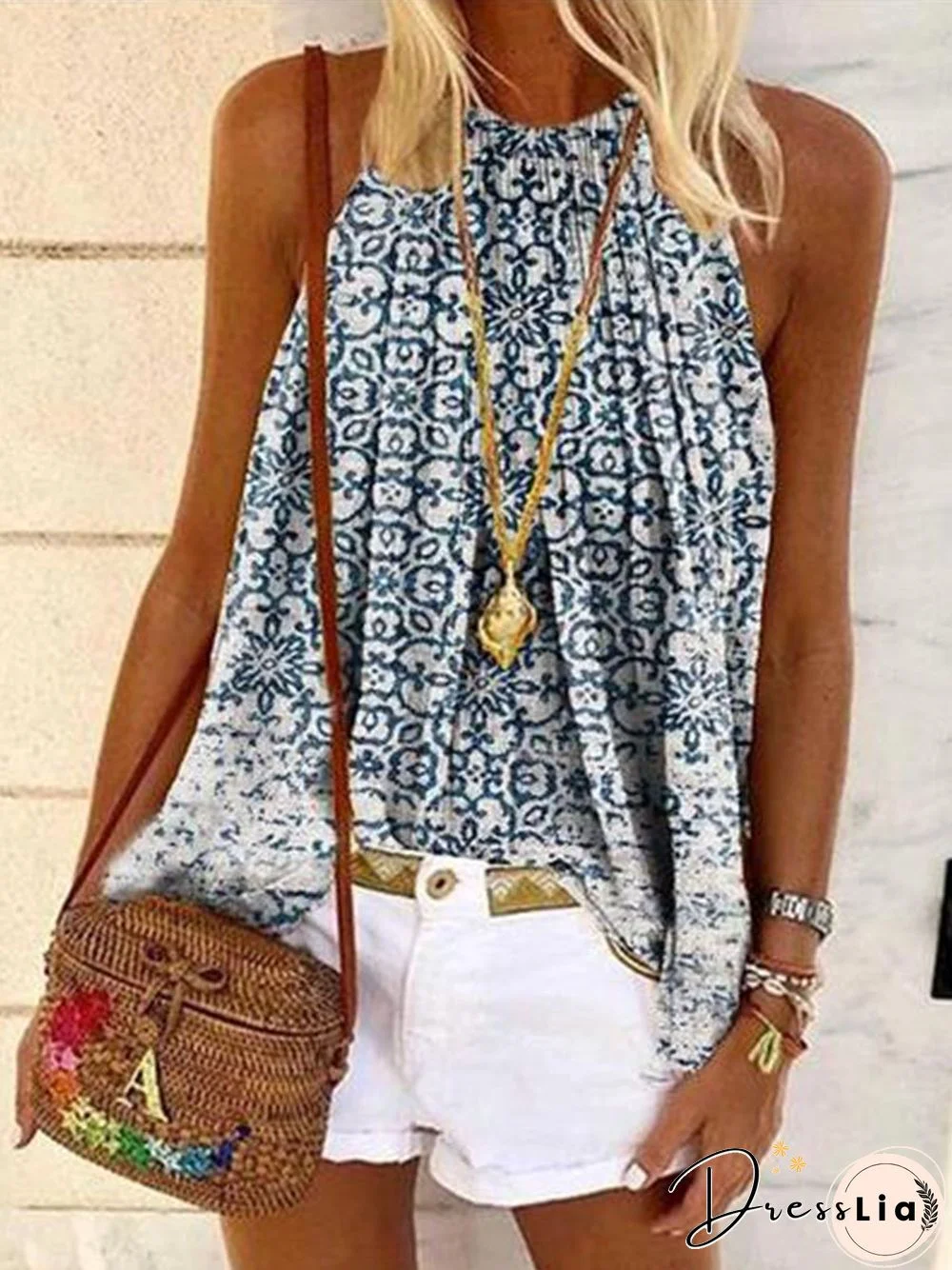 Halterneck Boho Print Loose Camisole P12248