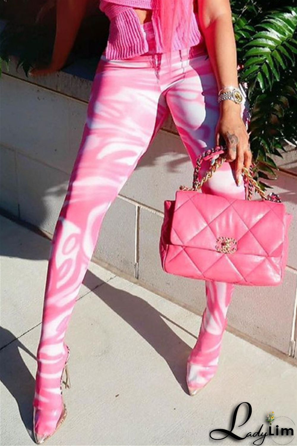 Green Fashion Casual Print Basic Skinny High Waist Pencil Trousers