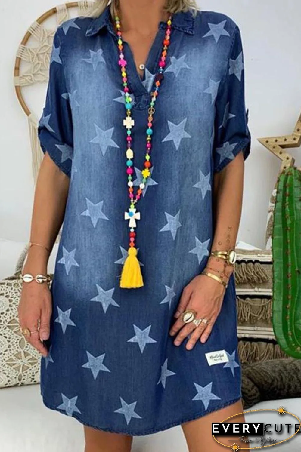 Casual Star Printed Denim Mini Dress P10625