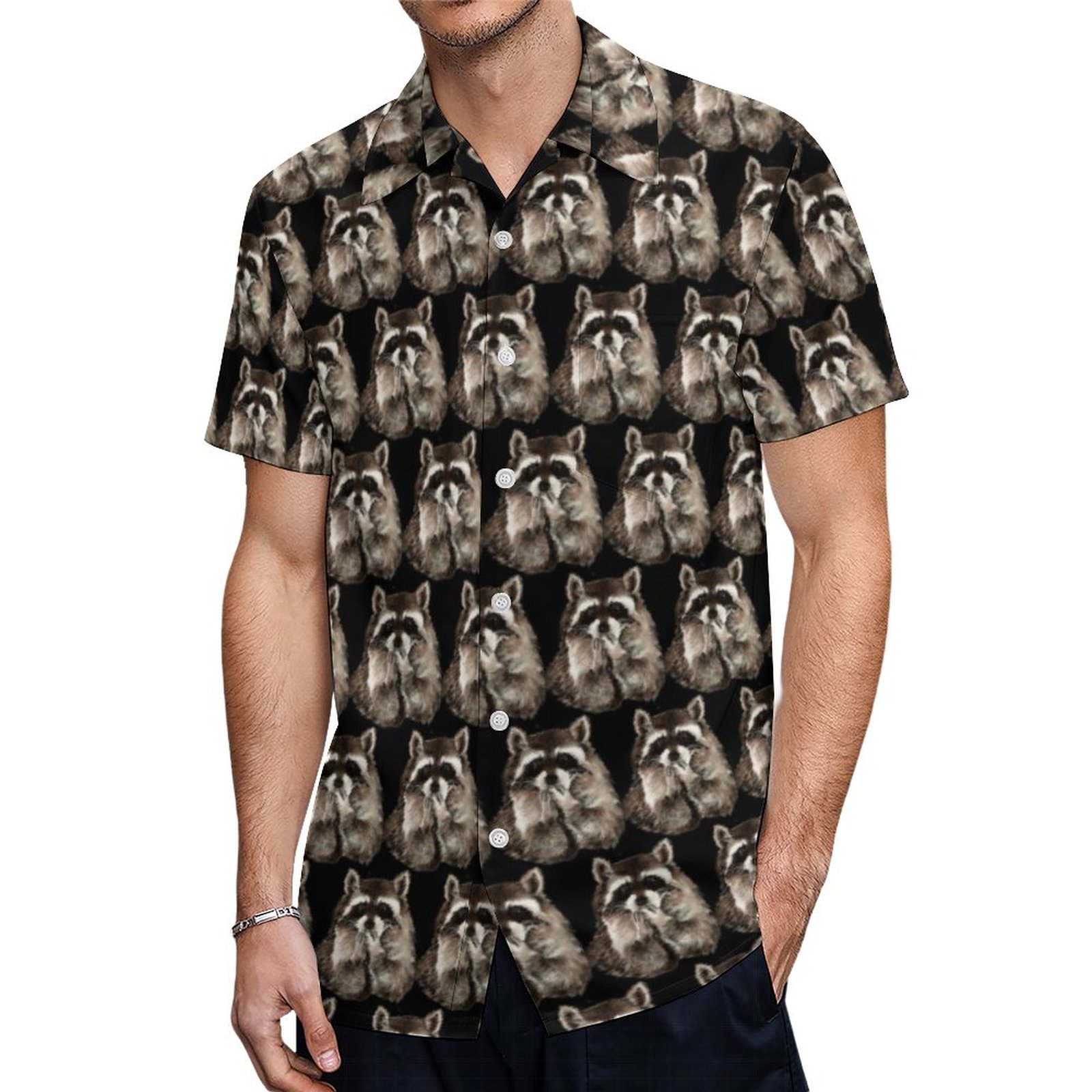 Watercolor Raccoon Blowing Kisses Animal Art Hawaiian Shirt Mens Button Down Tropical Hawaii Beach Shirts