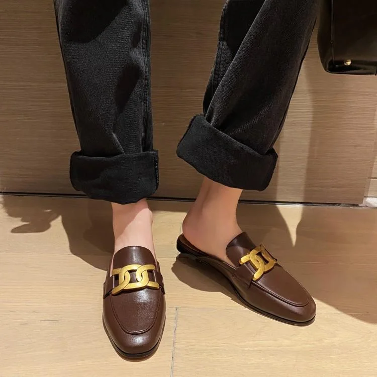 Outdoor Summer Flat Mules Closed Toe Women's Half Slippers