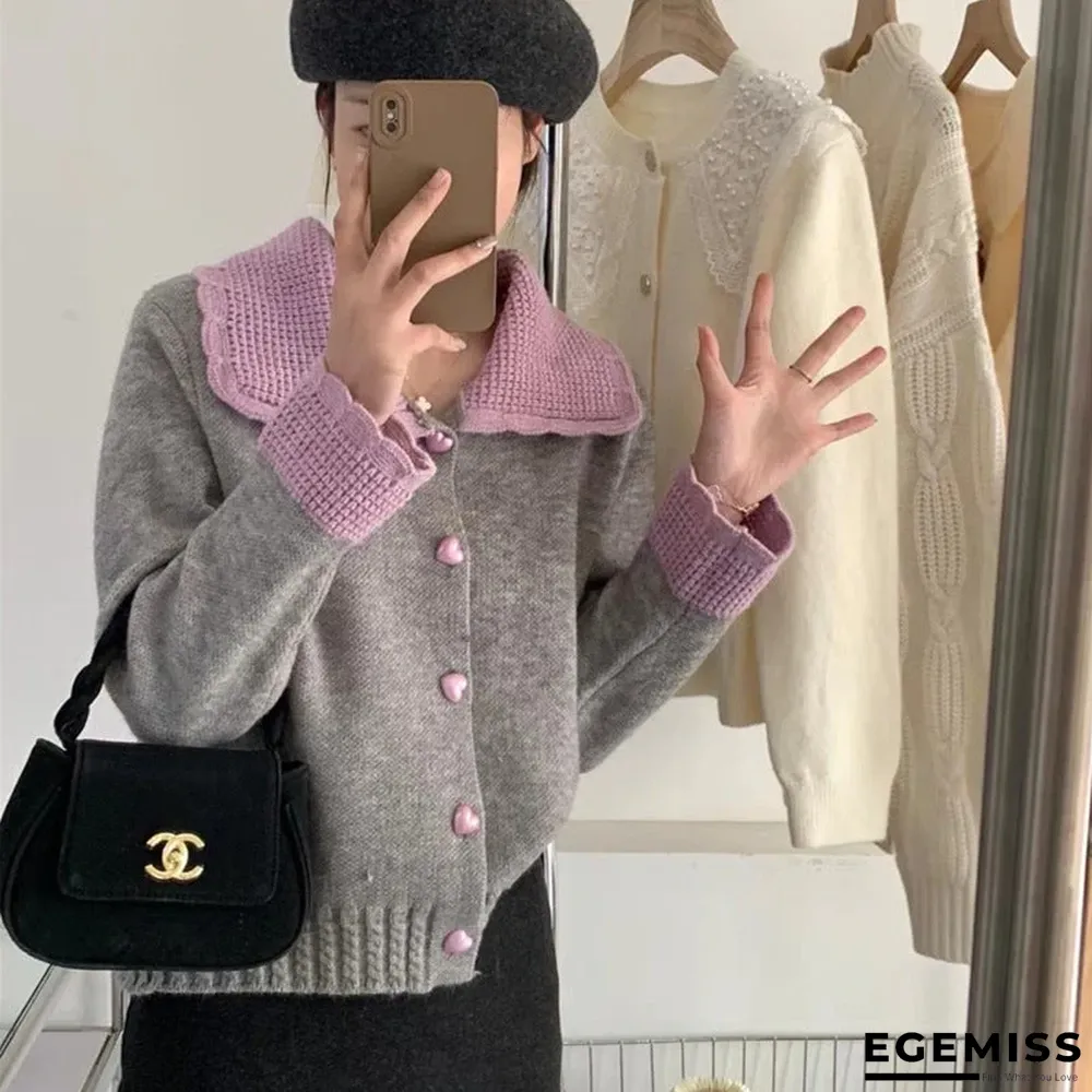 Love Loose Contrast Lapel Knit Cardigan | EGEMISS