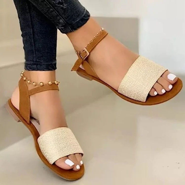 Graduation Gifts  Summer Women's Sandals Weaved Ankle Strap Ladies Flats Shoes Buckle Square Heels Female Footwear Casual Woman Shoes Plus Size 43
