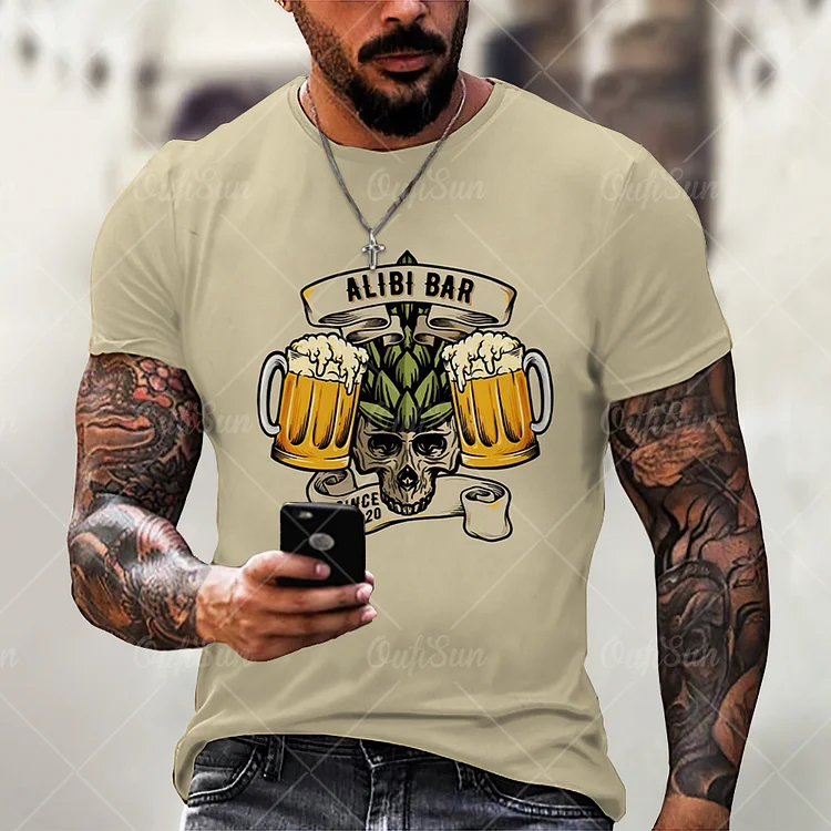 Fun Whisky Beer Print Summer Casual Men's Short Sleeve T-Shirts at Hiphopee