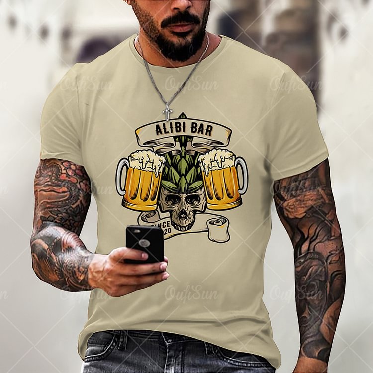 Fun Whisky Beer Print Summer Casual Men's Short Sleeve T-Shirts