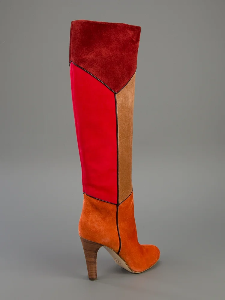 Multicolor Chunky Heel Winter Knee High Suede Boots Vdcoo