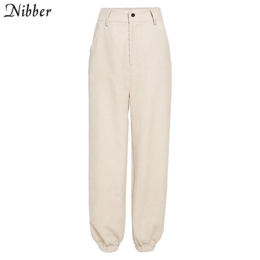 Nibber Casual Ribbed Loose Dance Harem Pants Women Street Activity High Waist Sweatpants Overalls Corduroy Sport Slacks Trousers