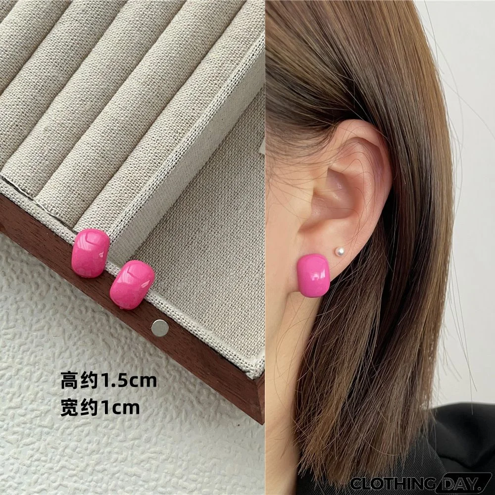 Women Fashion Geometric Fluorescent Rose Without Ear Hole Ear Clip Earrings