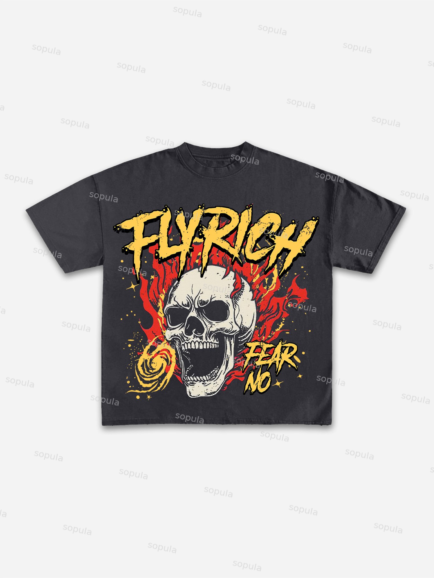 Fly Rich Fear No Skeleton Graphic Print Cotton T-shirt