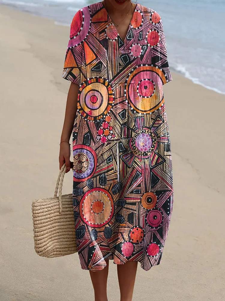 Women's Abstract Geometric Art Print Flowy Dress