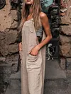 Flax Cotton Wide Leg Sleeveless Jumpsuits