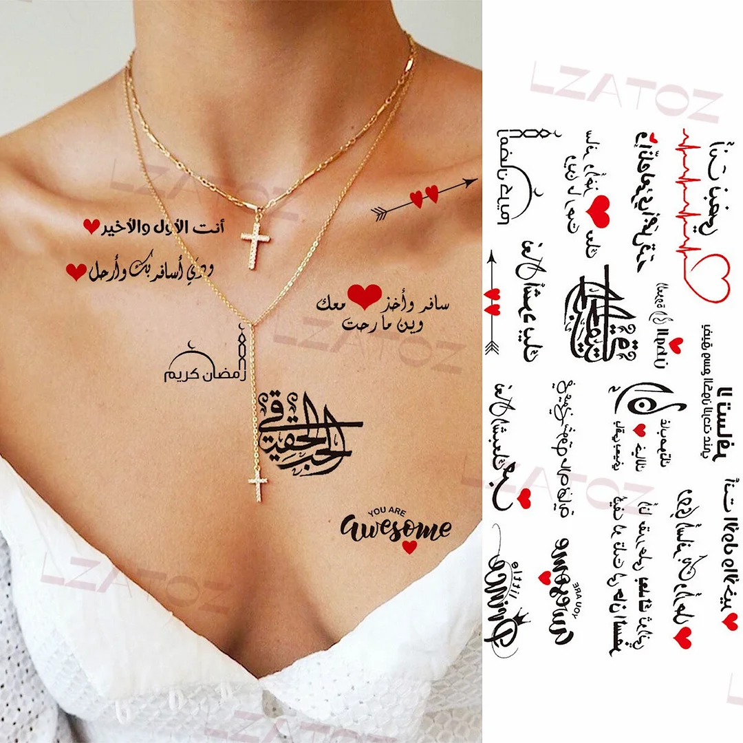 Sdrawing Big Letters Temporary Tattoos For Men Women Moon Pendant Peony Fake Tattoo Sticker Custom Armband Fashion Disposable Tatoo