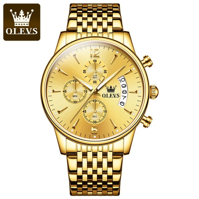 【OLEVS】Luxury Gold Three-eye Chronograph Dial Automatic Mechanical Watch