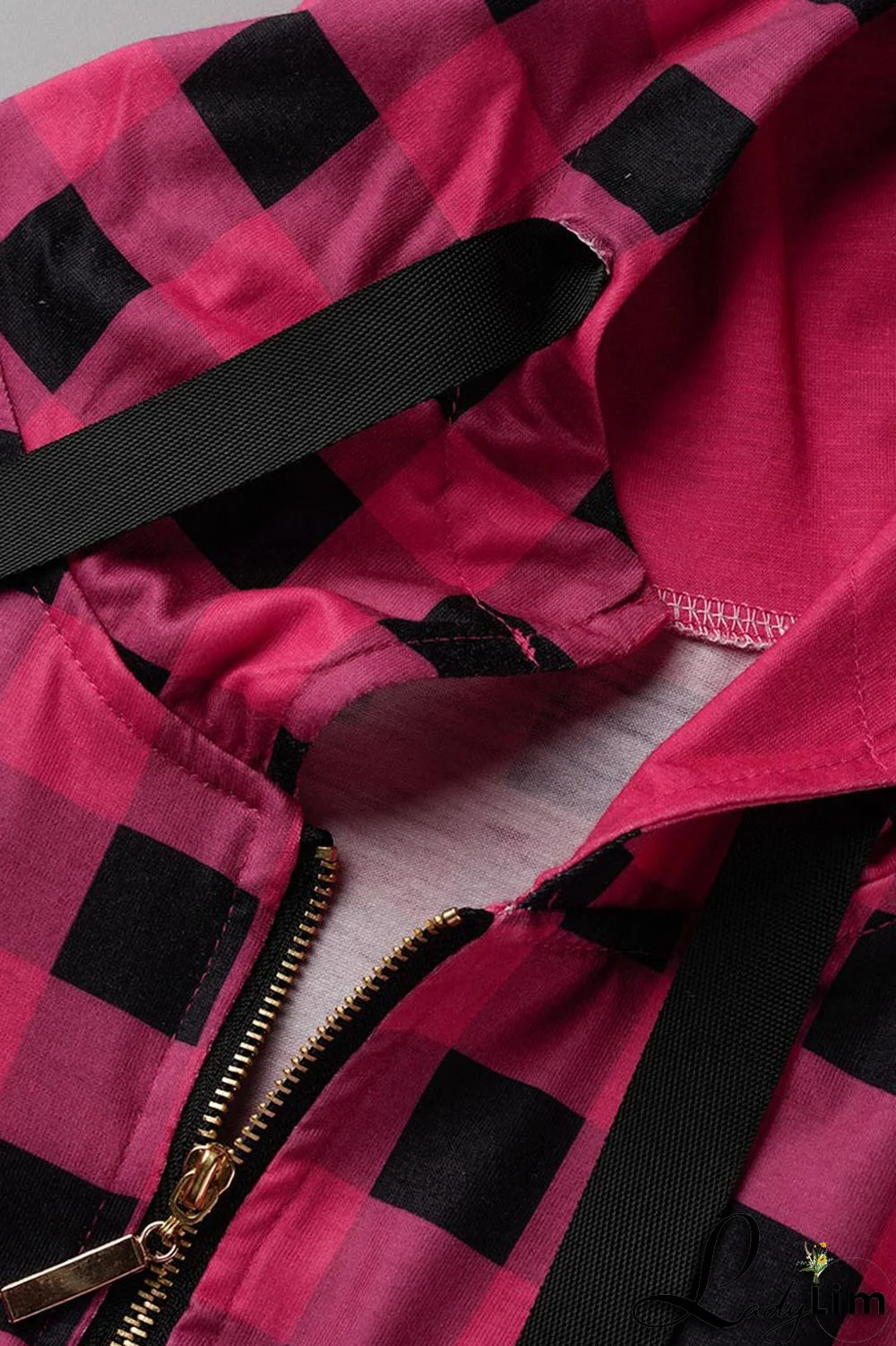 Black Casual Plaid Print Zipper Collar Straight Plus Size Dresses