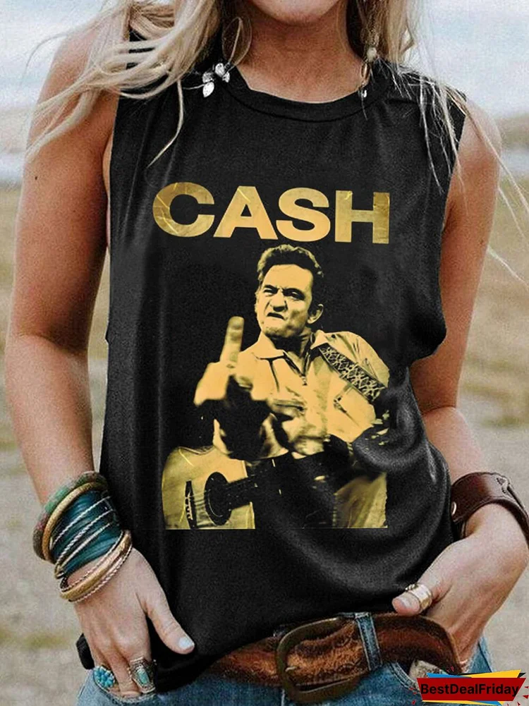 Bestdealfriday Johnny Cash Sleeveless Crew Neck People Woman Vests