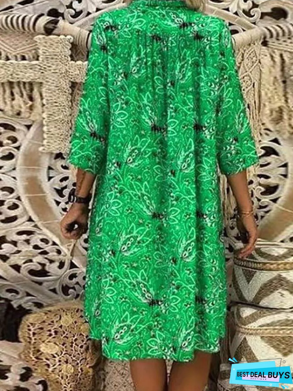 Women's A-Line Dress Midi Dress 3/4 Length Sleeve Floral Print Spring & Summer Hot Oversized Red Yellow Green